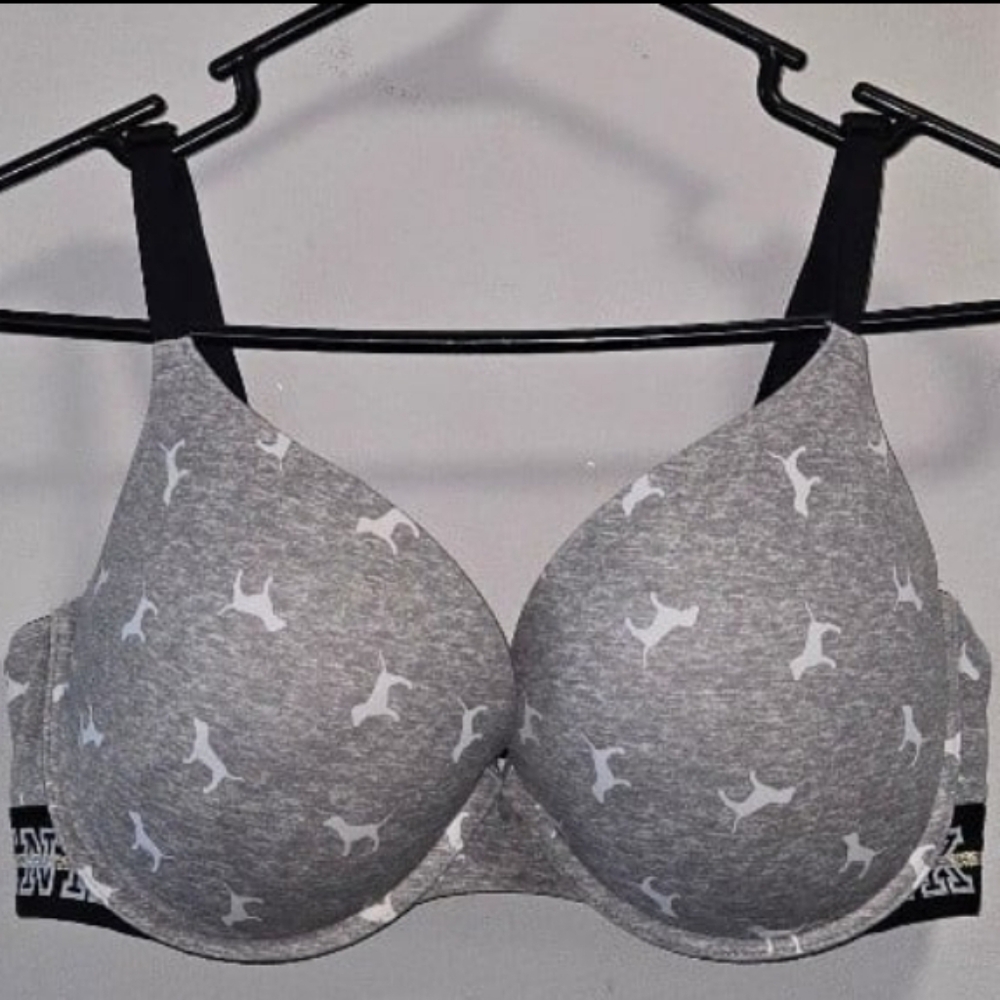 Gray and Black Bra with White Pattern